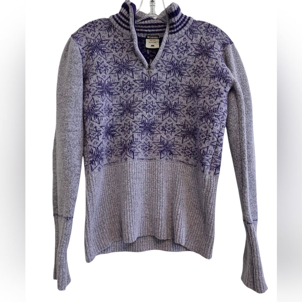 Columbia XCO Purple Snowflake 3/4 Zip Sweater Size Large